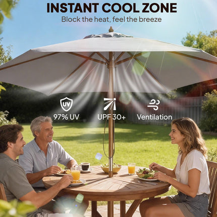 2.5m Wooden Garden Parasol with Ventilated Polyester Canopy - Grey
