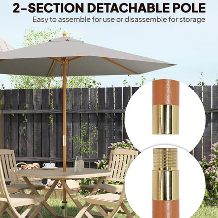 2.5m Wooden Garden Parasol with Ventilated Polyester Canopy - Grey