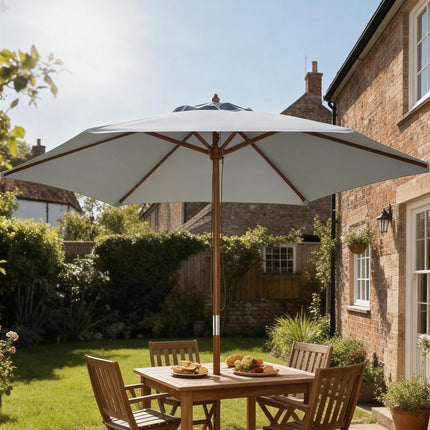 2.5m Wooden Garden Parasol with Ventilated Polyester Canopy - Grey
