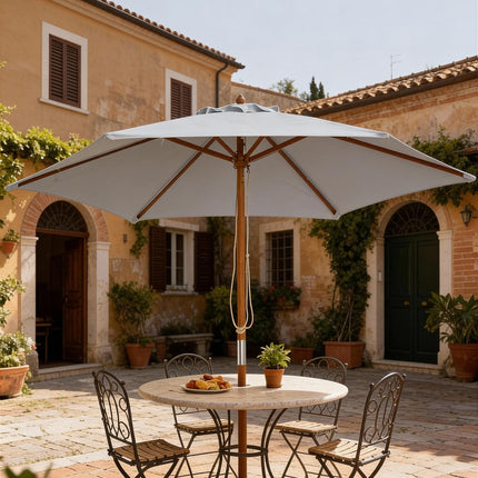 2.5m Wooden Garden Parasol with Ventilated Polyester Canopy - Grey