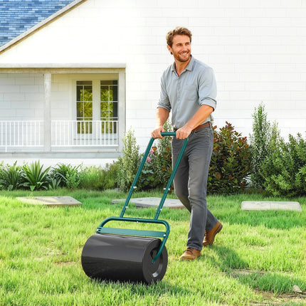 38L Fillable Steel Lawn Roller for Flattening and Seedbed Preparation - Dark Green