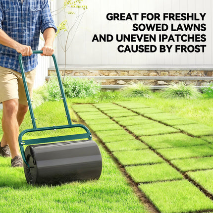 38L Fillable Steel Lawn Roller for Flattening and Seedbed Preparation - Dark Green