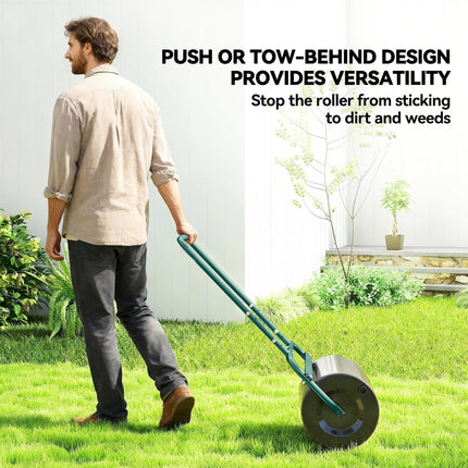 38L Fillable Steel Lawn Roller for Flattening and Seedbed Preparation - Dark Green