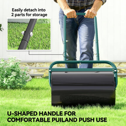 38L Fillable Steel Lawn Roller for Flattening and Seedbed Preparation - Dark Green