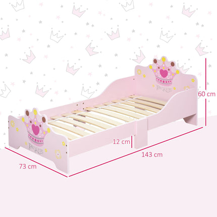 Kids Wooden Bed with Crown Safety Side Rails for Toddlers 3-6 Years - Pink