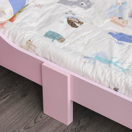Kids Wooden Bed with Crown Safety Side Rails for Toddlers 3-6 Years - Pink