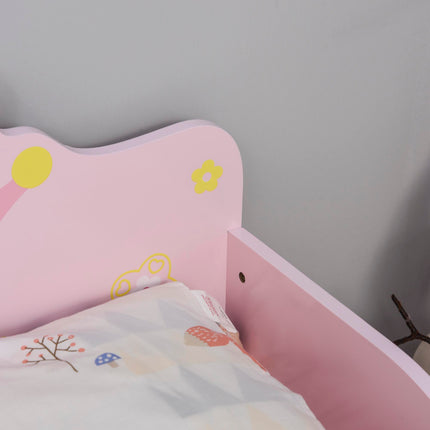 Kids Wooden Bed with Crown Safety Side Rails for Toddlers 3-6 Years - Pink