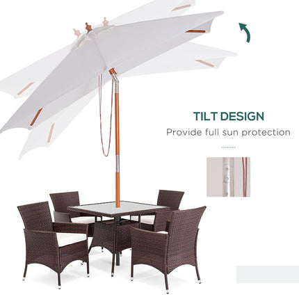 2 Metre Patio Parasol with Fir Wood Pole and Tilt Mechanism - Cream White