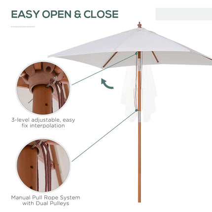 2 Metre Patio Parasol with Fir Wood Pole and Tilt Mechanism - Cream White