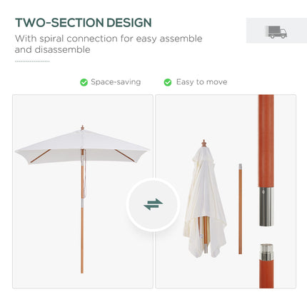 2 Metre Patio Parasol with Fir Wood Pole and Tilt Mechanism - Cream White