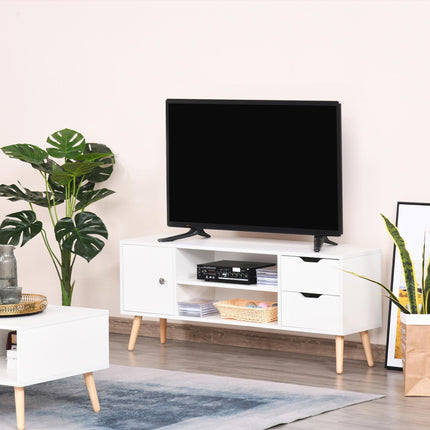Modern TV Stand for Up to 42" Flat Screen with Storage Shelves, Drawers & Cable Management - White