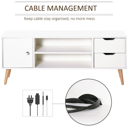 Modern TV Stand for Up to 42" Flat Screen with Storage Shelves, Drawers & Cable Management - White