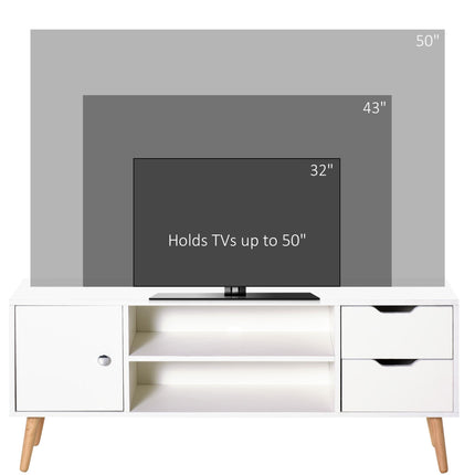 Modern TV Stand for Up to 42" Flat Screen with Storage Shelves, Drawers & Cable Management - White