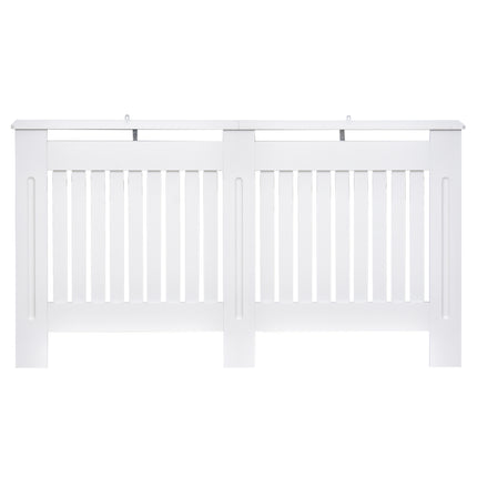 Slatted MDF Radiator Cover Cabinet with Lined Grill 152x19x81 cm - White