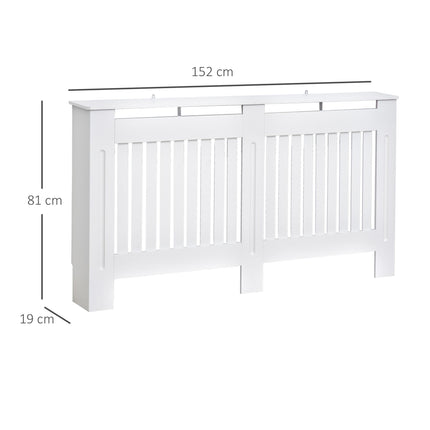 Slatted MDF Radiator Cover Cabinet with Lined Grill 152x19x81 cm - White
