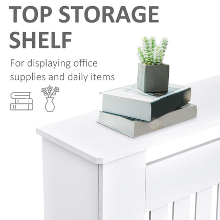 Slatted MDF Radiator Cover Cabinet with Lined Grill 152x19x81 cm - White