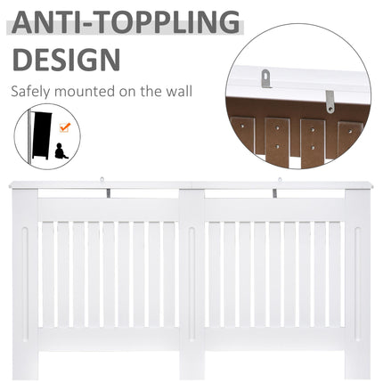 Slatted MDF Radiator Cover Cabinet with Lined Grill 152x19x81 cm - White