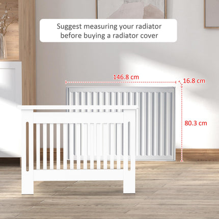 Slatted MDF Radiator Cover Cabinet with Lined Grill 152x19x81 cm - White
