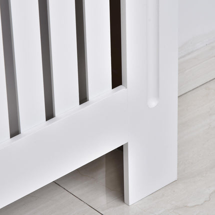 Slatted MDF Radiator Cover Cabinet with Lined Grill 152x19x81 cm - White