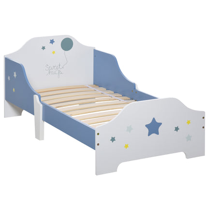 Kids Toddler Wooden Bed with Guardrails and Star Design 143x74x59 cm - Blue