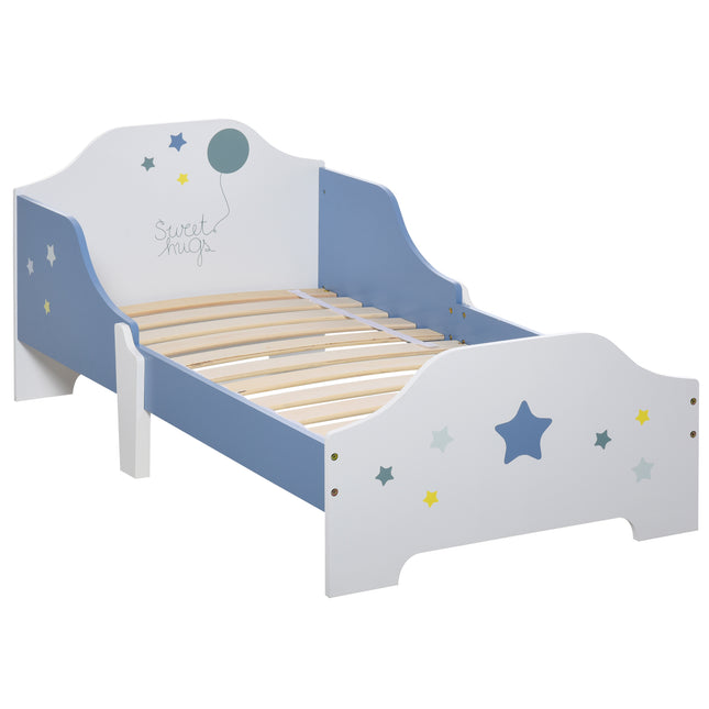 Kids Toddler Wooden Bed with Guardrails and Star Design 143x74x59 cm - Blue