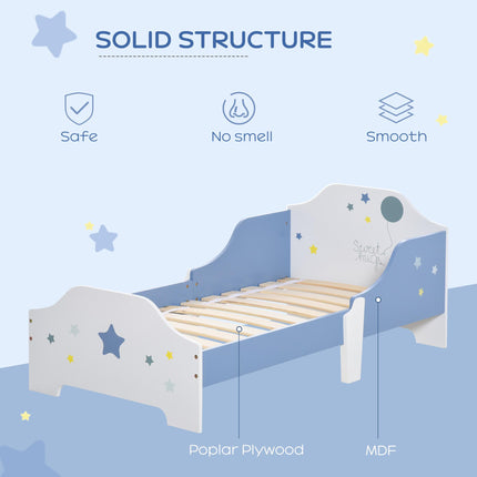Kids Toddler Wooden Bed with Guardrails and Star Design 143x74x59 cm - Blue