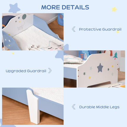 Kids Toddler Wooden Bed with Guardrails and Star Design 143x74x59 cm - Blue