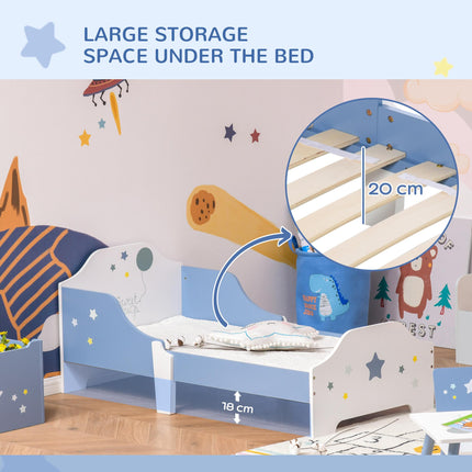Kids Toddler Wooden Bed with Guardrails and Star Design 143x74x59 cm - Blue
