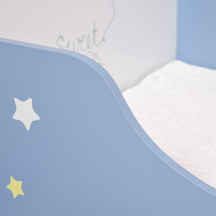 Kids Toddler Wooden Bed with Guardrails and Star Design 143x74x59 cm - Blue