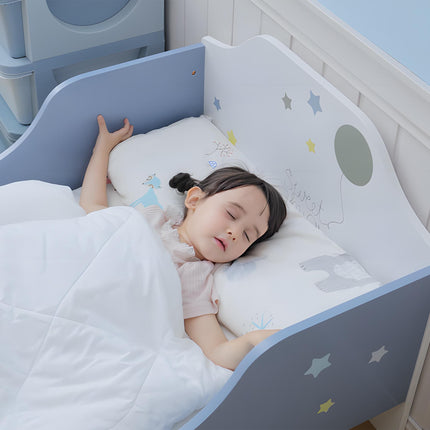 Kids Toddler Wooden Bed with Guardrails and Star Design 143x74x59 cm - Blue