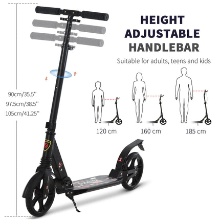 Folding Kick Scooter, Adjustable Ride On Scooter with 200mm Big Wheels and Doubl