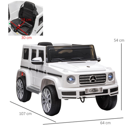 Mercedes Benz G500 Licensed 12V Kids Electric Ride On Car with Remote Control, Music & Lights for Ages 3-8 - White