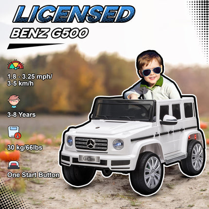 Mercedes Benz G500 Licensed 12V Kids Electric Ride On Car with Remote Control, Music & Lights for Ages 3-8 - White