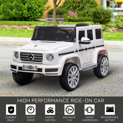 Mercedes Benz G500 Licensed 12V Kids Electric Ride On Car with Remote Control, Music & Lights for Ages 3-8 - White