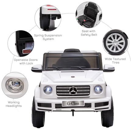 Mercedes Benz G500 Licensed 12V Kids Electric Ride On Car with Remote Control, Music & Lights for Ages 3-8 - White