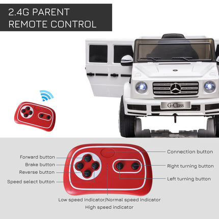 Mercedes Benz G500 Licensed 12V Kids Electric Ride On Car with Remote Control, Music & Lights for Ages 3-8 - White