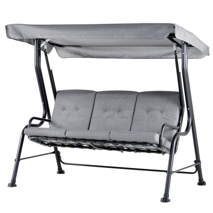 3 Seater Outdoor Garden Swing Chair with Padded Seat and Canopy - Grey