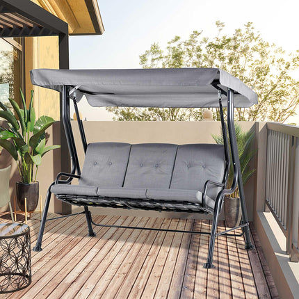 3 Seater Outdoor Garden Swing Chair with Padded Seat and Canopy - Grey