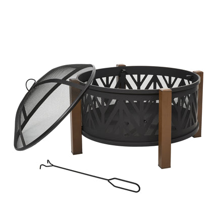 30 Inch 2-in-1 Outdoor Fire Pit and BBQ Grill Set - Black