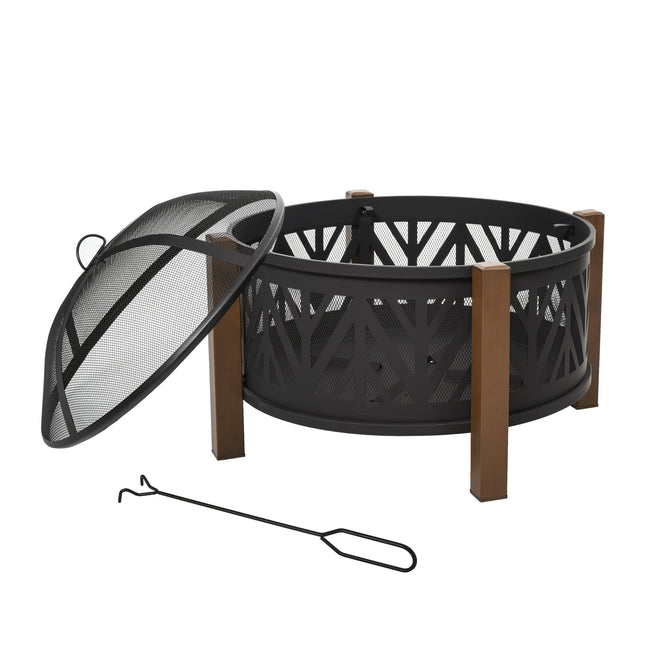 30 Inch 2-in-1 Outdoor Fire Pit and BBQ Grill Set - Black