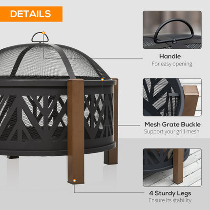 30 Inch 2-in-1 Outdoor Fire Pit and BBQ Grill Set - Black