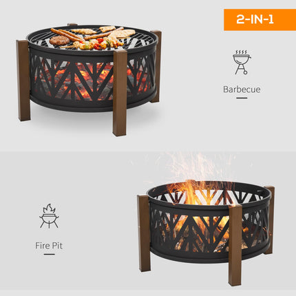30 Inch 2-in-1 Outdoor Fire Pit and BBQ Grill Set - Black