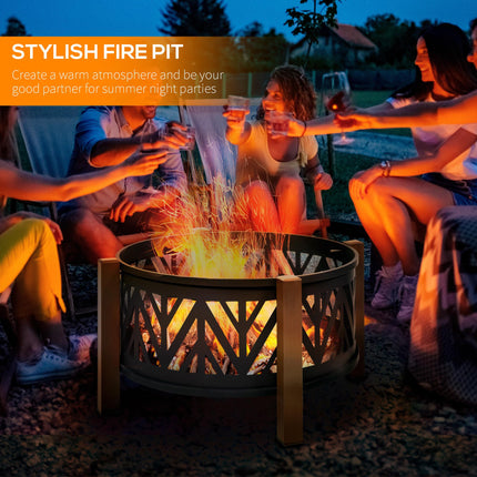 30 Inch 2-in-1 Outdoor Fire Pit and BBQ Grill Set - Black