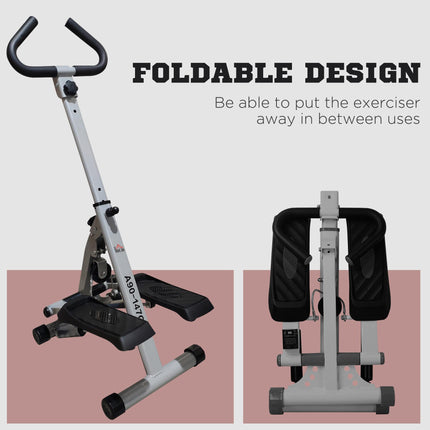 Foldable Stepper Fitness Machine with Handle and Non-Slip Pedals - Grey