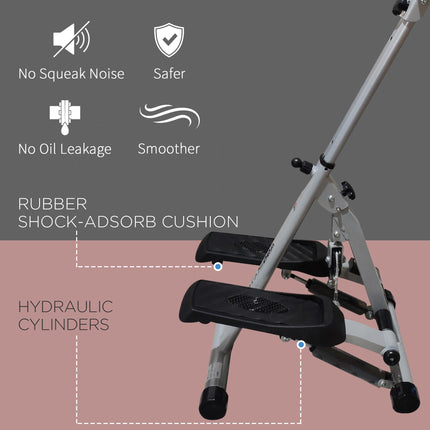 Foldable Stepper Fitness Machine with Handle and Non-Slip Pedals - Grey