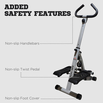 Foldable Stepper Fitness Machine with Handle and Non-Slip Pedals - Grey