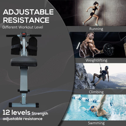 Adjustable Resistance Rowing Machine with LCD Monitor - Black