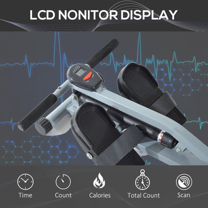 Adjustable Resistance Rowing Machine with LCD Monitor - Black