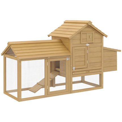 Chicken Coop Hen Cage Small Animal Hutch with Outdoor Run 150.5 x 54 x 87 cm - Natural