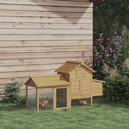 Chicken Coop Hen Cage Small Animal Hutch with Outdoor Run 150.5 x 54 x 87 cm - Natural